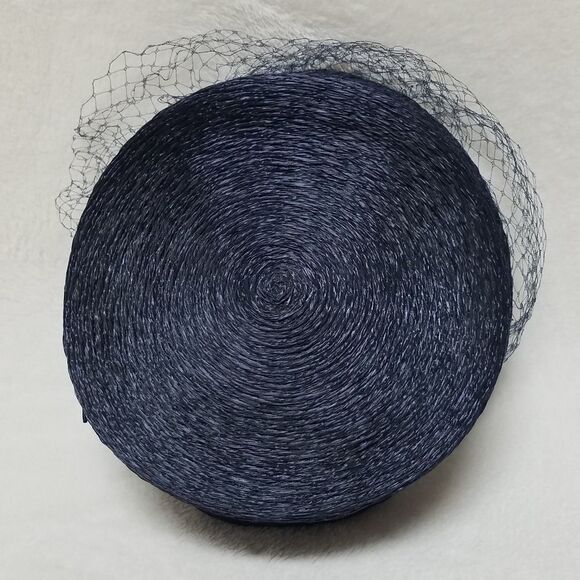?VINTAGE 40s Blue Straw Face Covered Pillbox Hat main image 9